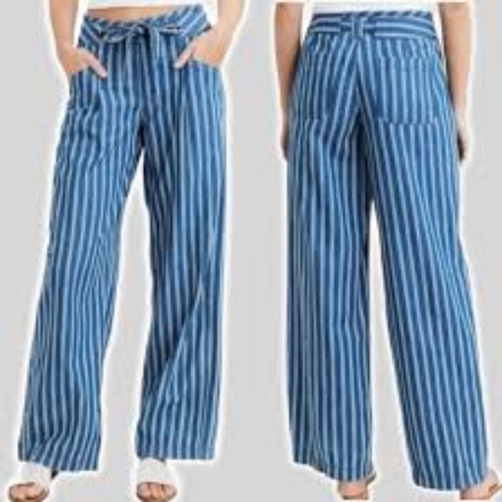 American Eagle Blue & White Striped Wide Leg Pants